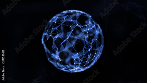 Futuristic blue digital plexus sphere isolated on black background.