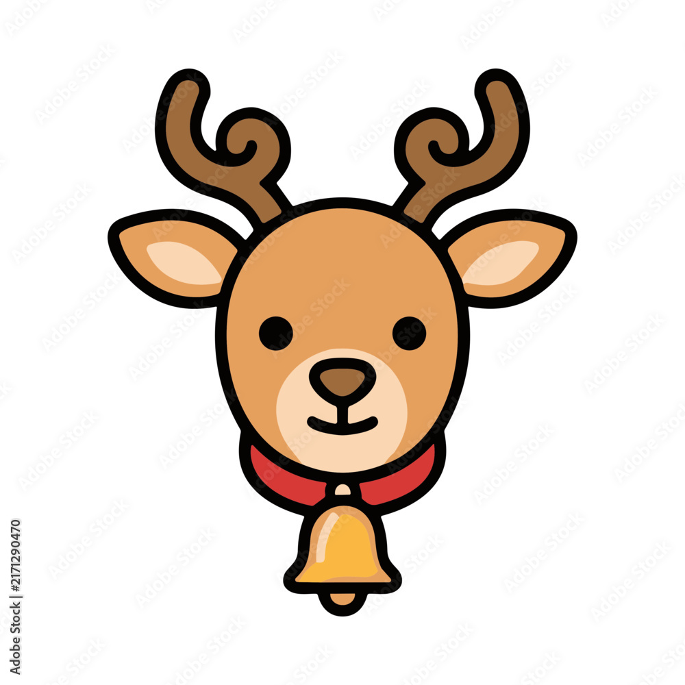 Obraz premium Cute Cartoon Reindeer With Antlers And Bell Collar Christmas Illustration