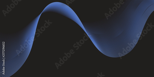 Abstract blue wave on a black background, smooth gradient with a flowing, curved shape.