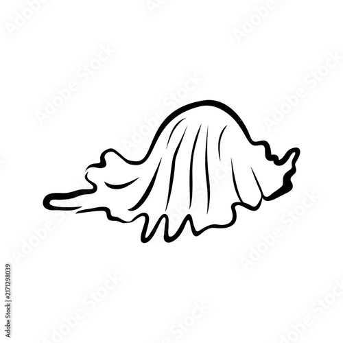Scallop seashell with ruffled edges, hand drawn summer beach doodle, line art illustration