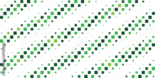 Diagonal pattern of small green squares in varying shades and sizes arranged in a rhythmic grid on a white background, texture