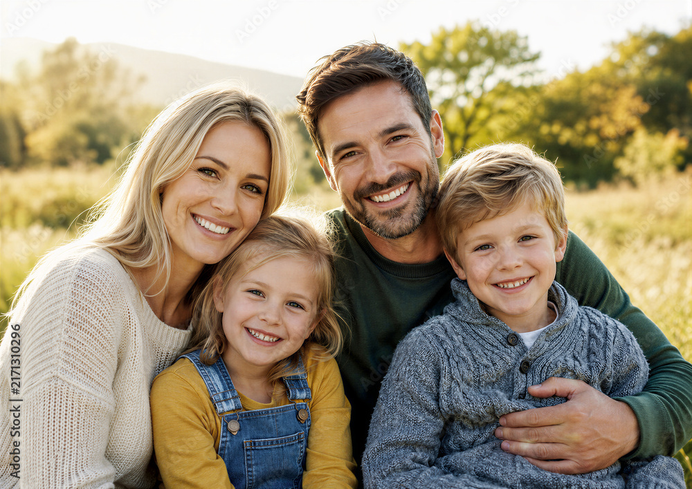 Obraz premium Happy Family Portrait Outdoors with Children