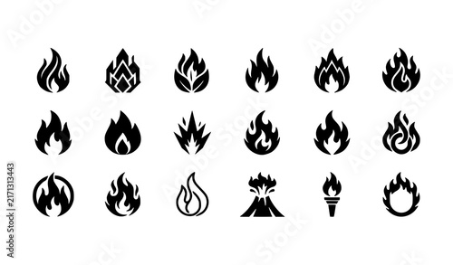 Monochrome Fire Flame Icon Collection Editable Layered Vector Set