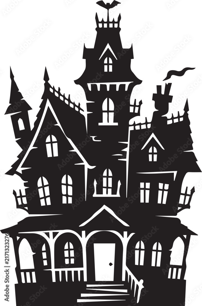 Fototapeta premium Haunted House Silhouette Icon, Spooky Halloween Vector Illustration