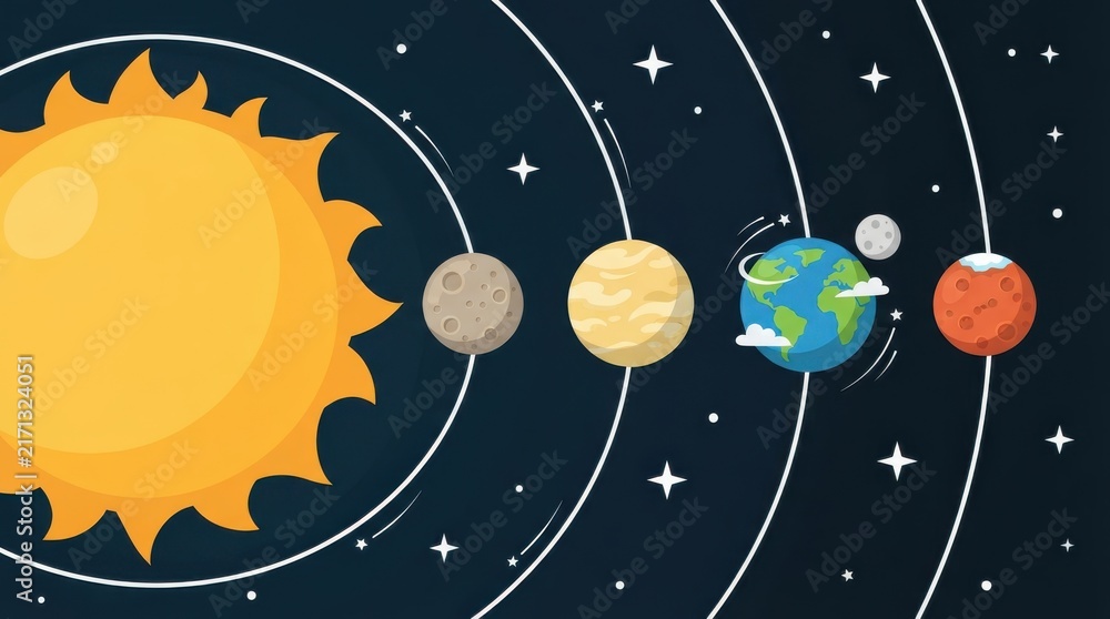 Fototapeta premium Solar system vector illustration with sun and inner planets