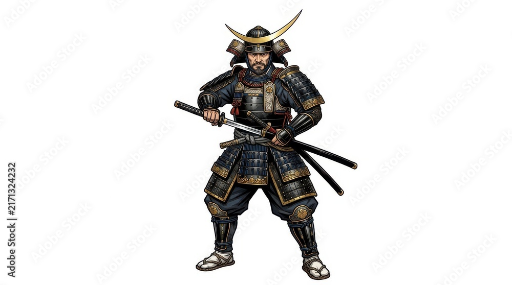 Fototapeta premium Samurai warrior in traditional armor holding a katana sword