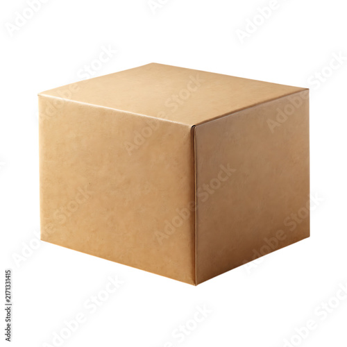 A closed, square brown cardboard box, viewed from a slightly angle, isolated on a white background, shipping, delivery, or storage concepts isolated on a transparent background