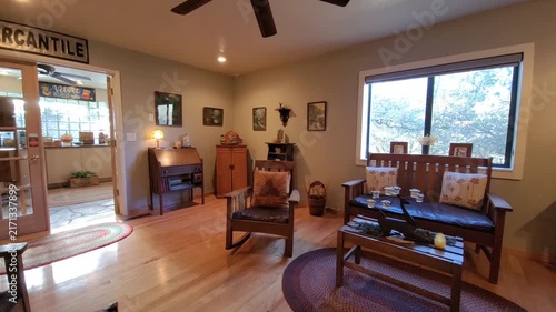 Cozy rustic living room with warm daylight