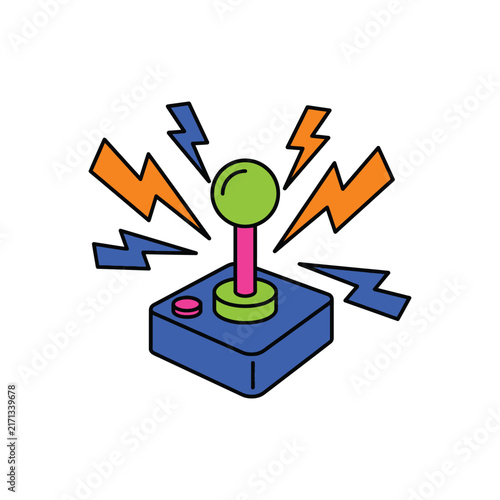 Colorful power joystick icon with electric lightning.