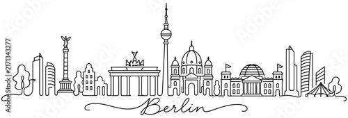 Berlin Germany Skyline Continuous One Line Drawing with Famous Landmarks
