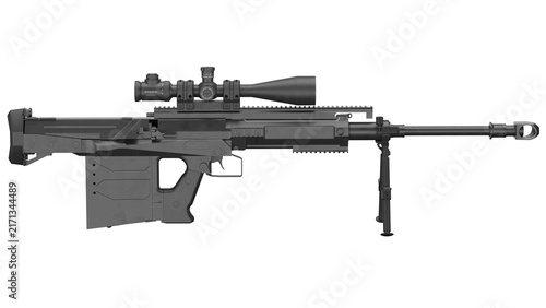Fotografie 3d rendering of a rifle with a scope and bipod on a plain background