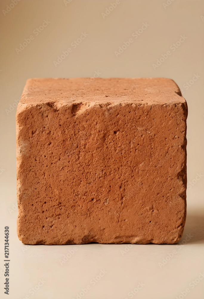 Naklejka premium Construction and building materials concept, single red brick with rough texture on a neutral background, architecture and engineering