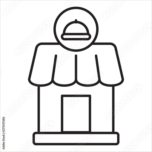Restaurant building outline icon for dining and food service