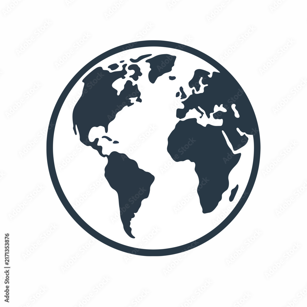 Obraz premium Minimalist globe icon in black and white