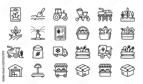 Agricultural Production and Farm Supply Chain Editable Stroke Vector Line Icon Collection