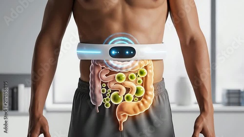 Wearable Bloating Monitor Visualization Of Transparent Abdominal Digestive System For Health Technology And Wellbeing Solutions