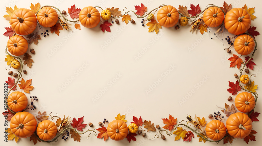 Fototapeta premium Autumn harvest heart-shaped wreath with mini pumpkins and dried flowers for seasonal home decor