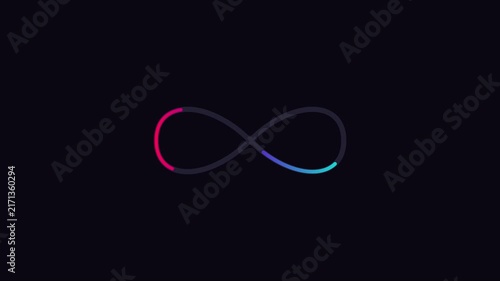 Neon infinity loop loading animation with vibrant gradient glow on dark 4k background