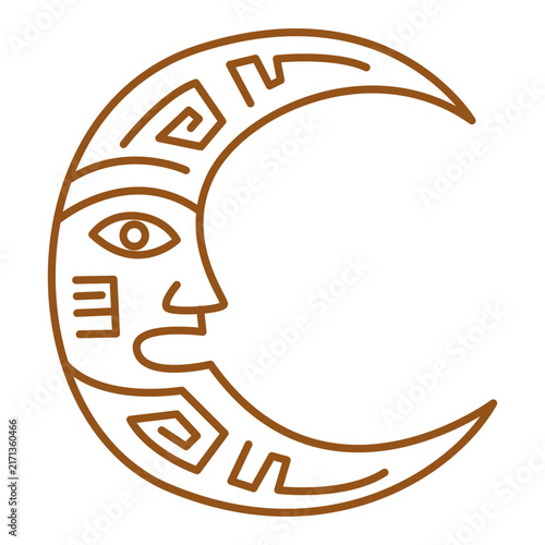 Stylized Tribal Crescent Moon Face Mask Line Art Vector Illustration
