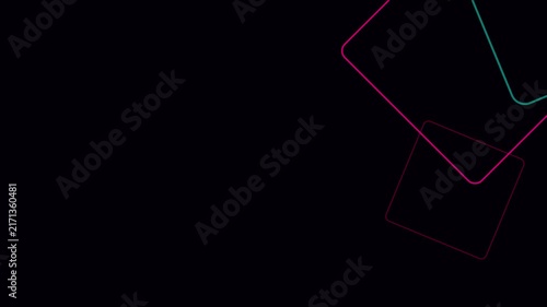 Neon square frames motion 4k background, with glowing geometric, lines and abstract, digital animation