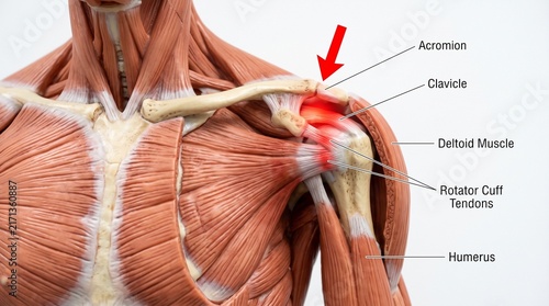 Quadro su tela Shoulder Anatomy Model Highlighting Rotator Cuff Tendon Injury
