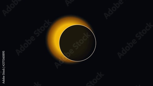 Solar eclipse animation with glowing golden corona effect on dark 4k background, moon astronomy space