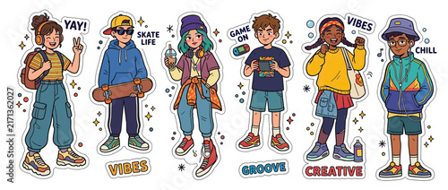 Diverse Group of Young People with Trendy Outfits and Accessories