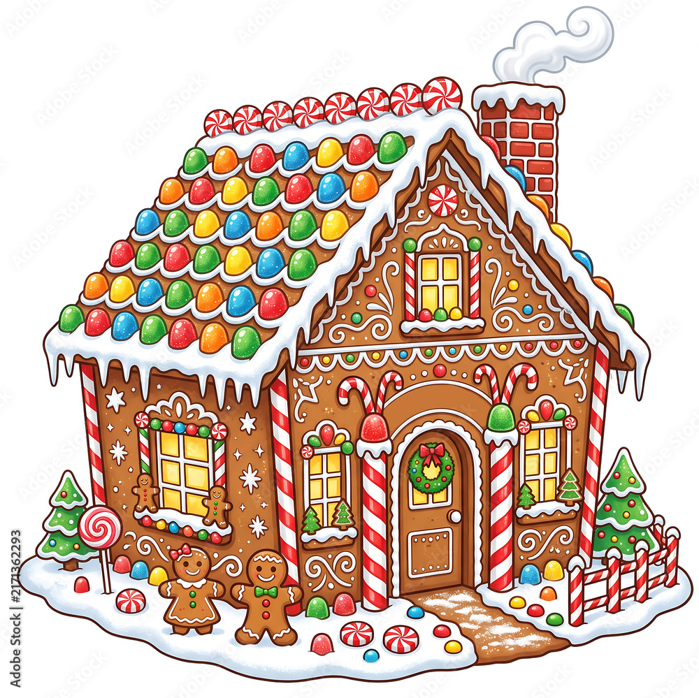 Naklejka premium Festive Christmas Gingerbread House Clipart on Transparent Background