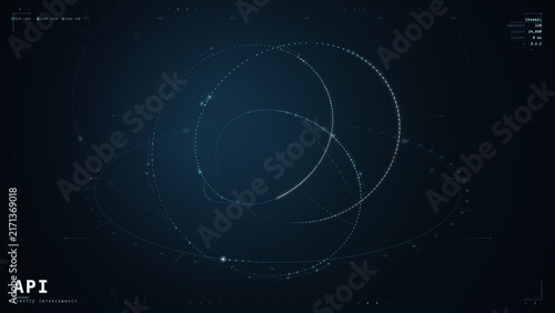Teal API service rings with interconnected orbit lines background