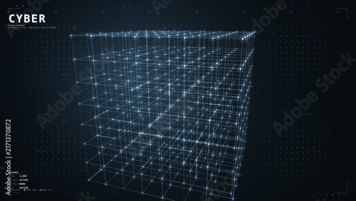 Blue cyber infrastructure cube grid with connected nodes background