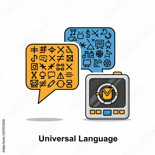 Universal Language Concept with Speech Bubbles and Device