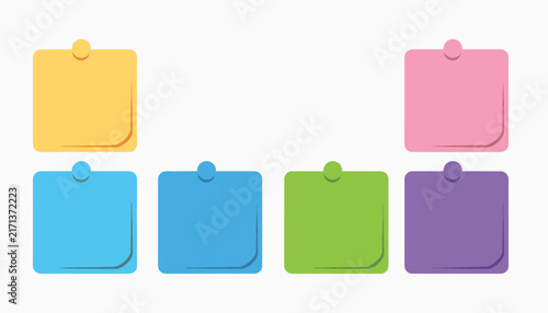 Colorful sticky notes with push pins on white background