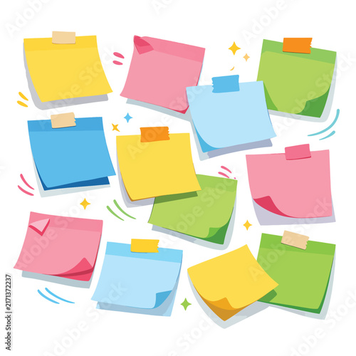 Colorful sticky notes scattered with tape vibrant organization concept
