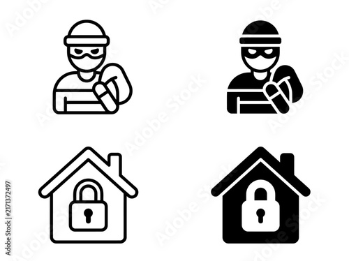 Thief burglar and secure house with padlock icons security protection