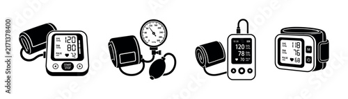Obraz na plátně Collection of different types of blood pressure monitors for health monitoring
