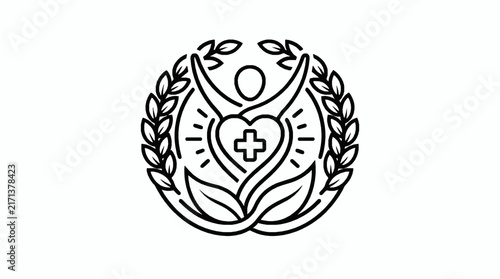 Medical logo design featuring heart wings and laurel wreath symbolizing healthcare with Abstract vector emblem heart