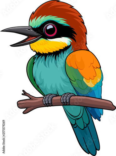 Colorful European Bee-eater Bird Cartoon Vector Illustration Isolated on White Background
