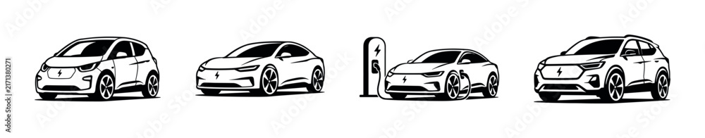 Naklejka premium Diverse electric vehicles and charging station illustration