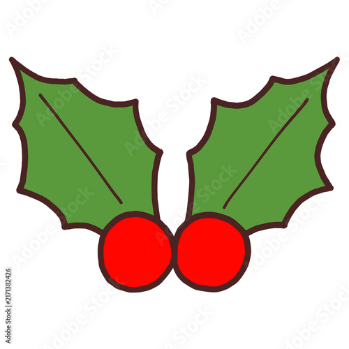 Obraz na płótnie クリスマス ヒイラギの手描きイラスト
