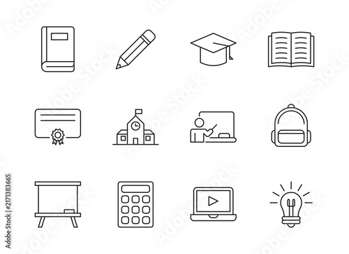 Education Learning and School Outline Icon Set