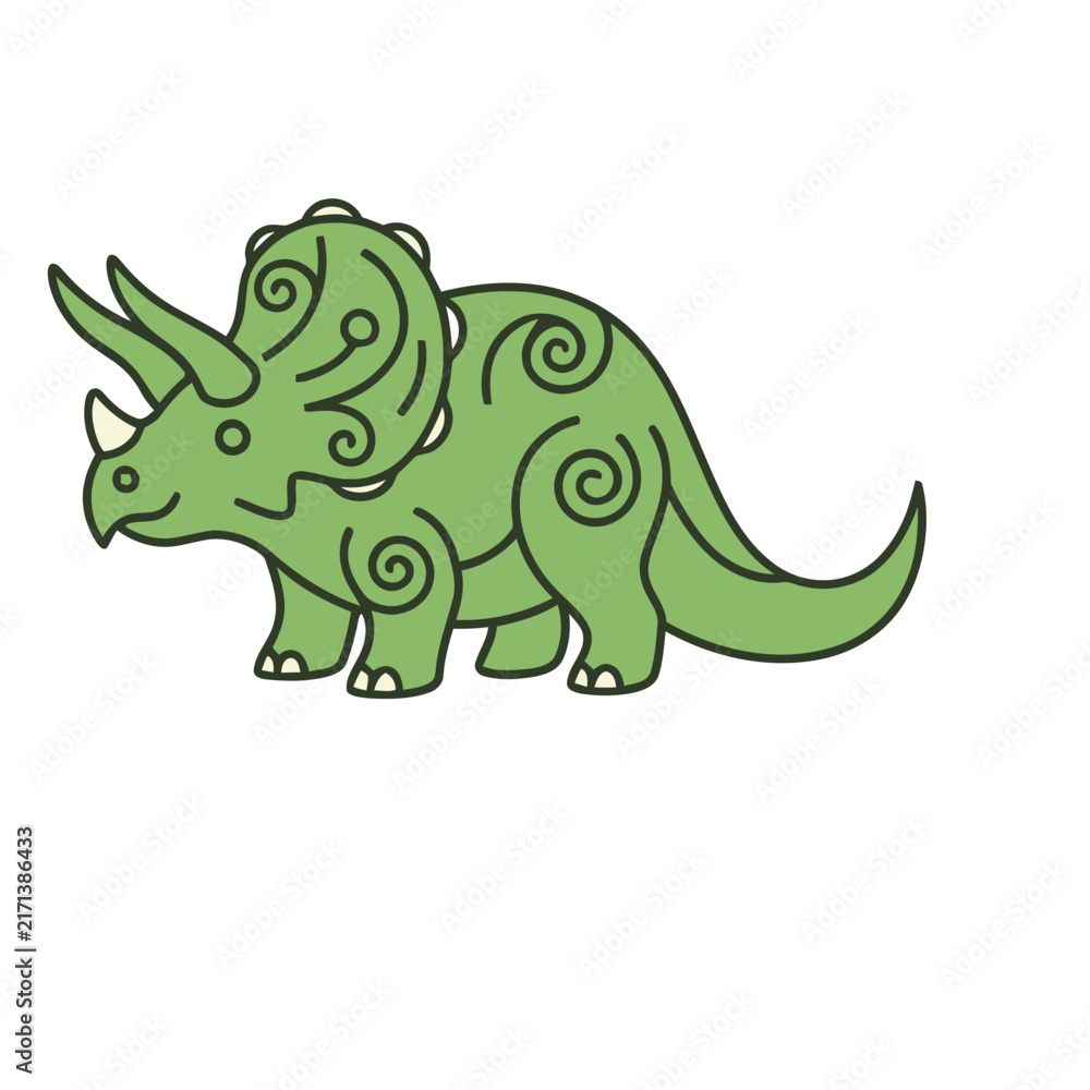 Fototapeta premium Green Triceratops Dinosaur Illustration