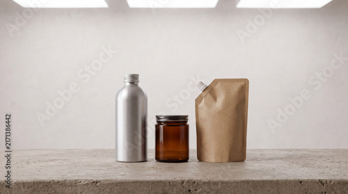 Reusable Packaging Containers on Minimal Neutral Background with Copy Space
