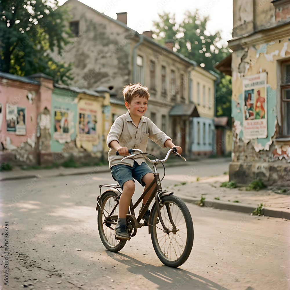 Fototapeta premium boy on bike summertime
