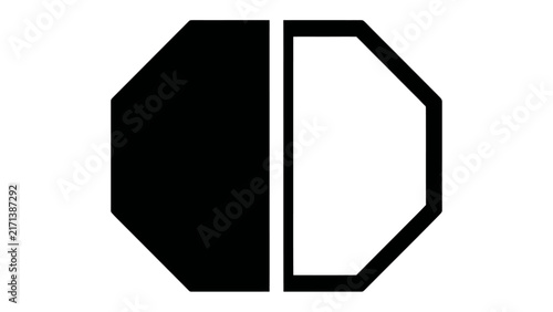 Foto Abstract Geometric Division: A striking visual of an octagon divided vertically, with one half solid black and the other half outlined in white, symbolizing duality and balance