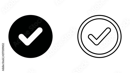 Bild auf Leinwand Checkmark Icons: A collection of stylized checkmark icons, representing confirmation and approval, presented in both solid black and outline designs