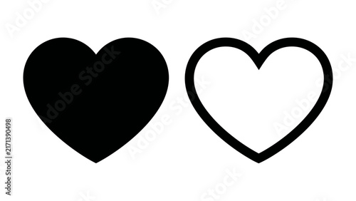 Obraz na plátně Two Heart Symbols: A solid black heart symbol stands beside an outlined white heart symbol, representing love, emotion, and duality