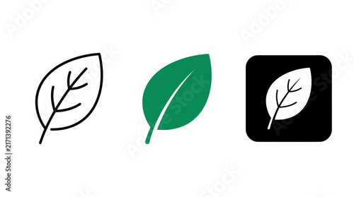 Eco-Friendly Green Leaf Icon Set Collection, Minimalist Nature Line Art and Solid Vector Illustration Symbols Isolated on White Background for Sustainability and Environmental Branding Projects