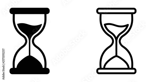 Bild auf Leinwand Hourglass Symbolism: A pair of stylized hourglasses, one filled and black, the other outlined and partially empty, visually represent the passage of time and its relentless flow