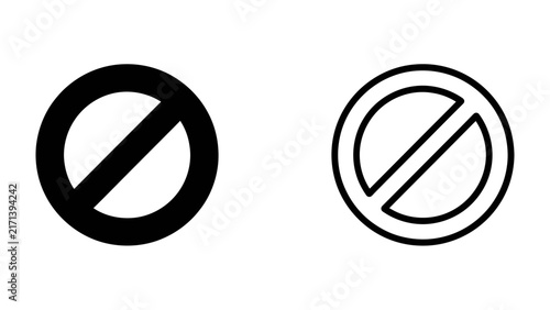 Foto Prohibited Symbol: Two simple graphics, one solid black and one outlined, both featuring a circle with a diagonal line through it, representing a universal symbol for prohibition or restriction