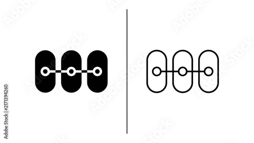Abstract Connected Nodes: A minimalist graphic depicting three connected oval shapes, each containing a central circle, presented in both solid black and outlined versions, symbolizing data.